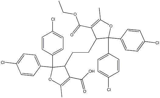 3,3'-(エチレン)ビス[2,3-ジヒドロ-5-メチル-2,2-ビス(4-クロロフェニル)フラン-4-カルボン酸エチル] 化学構造式