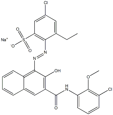 3-Chloro-5-ethyl-6-[[3-[[(3-chloro-2-methoxyphenyl)amino]carbonyl]-2-hydroxy-1-naphtyl]azo]benzenesulfonic acid sodium salt 结构式