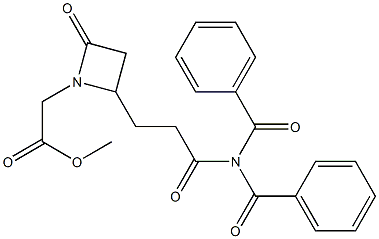 [4-[3-オキソ-3-(ジベンゾイルアミノ)プロピル]-2-オキソアゼチジン-1-イル]酢酸メチル 化学構造式