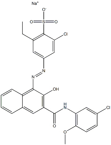 2-Chloro-6-ethyl-4-[[3-[[(3-chloro-6-methoxyphenyl)amino]carbonyl]-2-hydroxy-1-naphtyl]azo]benzenesulfonic acid sodium salt Struktur