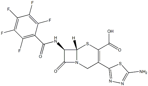 (7R)-7-[(2,3,4,5,6-ペンタフルオロベンゾイル)アミノ]-3-(5-アミノ-1,3,4-チアジアゾール-2-イル)セファム-3-エン-4-カルボン酸 化学構造式