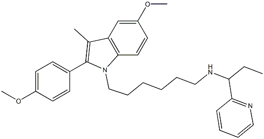 5-メトキシ-2-(4-メトキシフェニル)-3-メチル-1-[6-[1-(2-ピリジニル)プロピルアミノ]ヘキシル]-1H-インドール 化学構造式