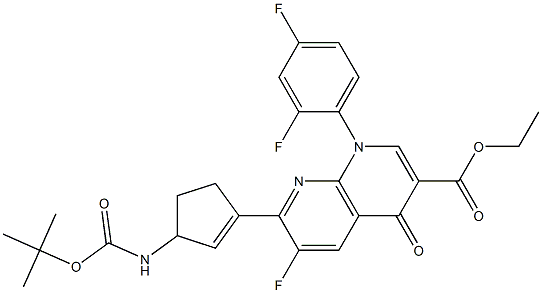 1,4-ジヒドロ-6-フルオロ-7-[3-[(tert-ブチルオキシ)カルボニルアミノ]-1-シクロペンテン-1-イル]-4-オキソ-1-(2,4-ジフルオロフェニル)-1,8-ナフチリジン-3-カルボン酸エチル 化学構造式