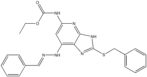 N-[7-(2-ベンジリデンヒドラジノ)-2-(ベンジルチオ)-3H-イミダゾ[4,5-b]ピリジン-5-イル]カルバミド酸エチル 化学構造式