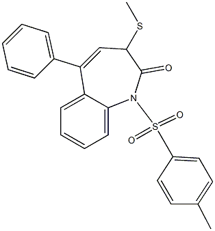5-Phenyl-3-(methylthio)-1-[(4-methylphenyl)sulfonyl]-1H-1-benzazepin-2(3H)-one,,结构式