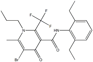 1-プロピル-2-トリフルオロメチル-5-ブロモ-1,4-ジヒドロ-6-メチル-N-(2,6-ジエチルフェニル)-4-オキソピリジン-3-カルボアミド 化学構造式