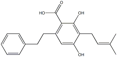 2,4-ジヒドロキシ-3-(3-メチル-2-ブテニル)-6-(2-フェニルエチル)安息香酸 化学構造式