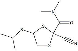 5-Isopropylthio-2-(dimethylaminocarbonyl)-1,3-dithiolane-2-carbonitrile Struktur