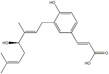 3-[(2E,4R)-3,7-Dimethyl-4-hydroxy-2,6-octadien-1-yl]-4-hydroxy-trans-cinnamic acid Struktur