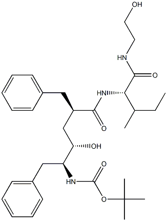 (2S)-2-[[(2R,4S,5S)-5-(tert-ブトキシカルボニルアミノ)-2-ベンジル-4-ヒドロキシ-6-フェニルヘキサノイル]アミノ]-N-(2-ヒドロキシエチル)-3-メチルペンタンアミド 化学構造式