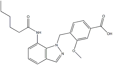 4-(7-ヘキサノイルアミノ-1H-インダゾール-1-イルメチル)-3-メトキシ安息香酸 化学構造式