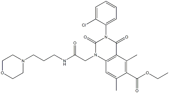 1,2,3,4-テトラヒドロ-3-(2-クロロフェニル)-1-[(3-モルホリノプロピル)アミノカルボニルメチル]-5,7-ジメチル-2,4-ジオキソキナゾリン-6-カルボン酸エチル 化学構造式