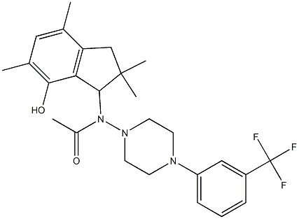 2,3-Dihydro-3-[[4-(3-trifluoromethylphenyl)-1-piperazinyl]acetylamino]-2,2,5,7-tetramethyl-1H-inden-4-ol 结构式