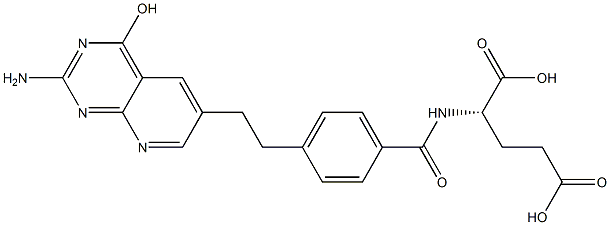 N-[4-[2-(2-アミノ-4-ヒドロキシピリド[2,3-d]ピリミジン-6-イル)エチル]ベンゾイル]-L-グルタミン酸 化学構造式