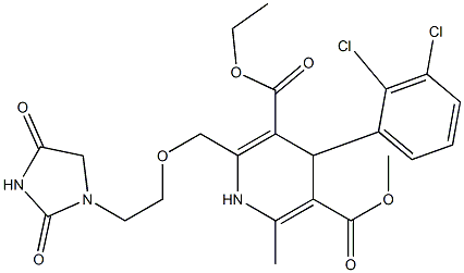 4-(2,3-Dichlorophenyl)-1,4-dihydro-2-[2-(2,4-dioxo-1-imidazolidinyl)ethoxymethyl]-6-methylpyridine-3,5-dicarboxylic acid 3-ethyl 5-methyl ester,,结构式