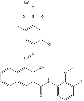 3-Chloro-6-methyl-4-[[3-[[(3-chloro-2-methoxyphenyl)amino]carbonyl]-2-hydroxy-1-naphtyl]azo]benzenesulfonic acid sodium salt Struktur
