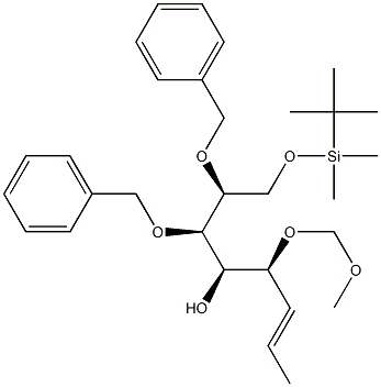 (2S,3R,4R,5S,6E)-2,3-ビス(ベンジルオキシ)-1-(tert-ブチルジメチルシロキシ)-5-(メトキシメトキシ)-6-オクテン-4-オール 化学構造式