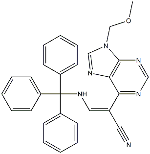 9-(メトキシメチル)-6-[(E)-2-(トリフェニルメチルアミノ)-1-シアノエテニル]-9H-プリン 化学構造式