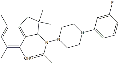 2,3-ジヒドロ-3-[[4-(3-フルオロフェニル)-1-ピペラジニル]アセチルアミノ]-2,2,5,7-テトラメチル-1H-インデン-4-オール 化学構造式