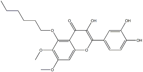 2-(3,4-ジヒドロキシフェニル)-5-ヘキシルオキシ-3-ヒドロキシ-6,7-ジメトキシ-4H-1-ベンゾピラン-4-オン 化学構造式