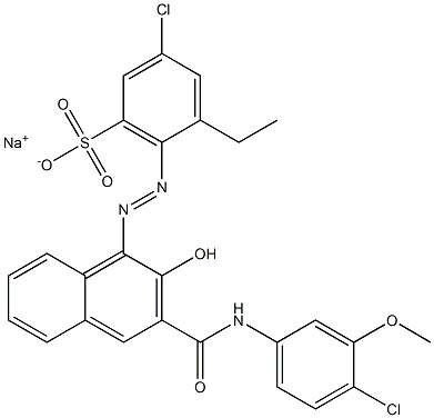 3-Chloro-5-ethyl-6-[[3-[[(4-chloro-3-methoxyphenyl)amino]carbonyl]-2-hydroxy-1-naphtyl]azo]benzenesulfonic acid sodium salt Struktur