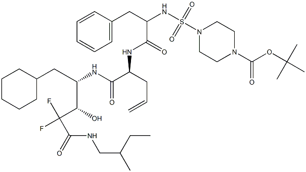 (4S)-4-[[(2S)-2-[2-(4-tert-Butoxycarbonyl-1-piperazinylsulfonyl)amino-3-phenylpropanoylamino]-4-pentenoyl]amino]-5-cyclohexyl-2,2-difluoro-3-hydroxy-N-[(S)-2-methylbutyl]pentanamide 结构式