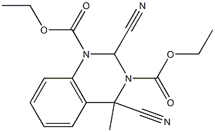 2,4-Dicyano-4-methyl-1,2,3,4-tetrahydroquinazoline-1,3-dicarboxylic acid diethyl ester,,结构式
