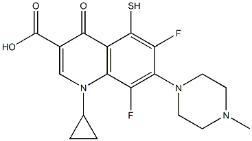 1-Cyclopropyl-6,8-difluoro-1,4-dihydro-5-mercapto-7-(4-methyl-1-piperazinyl)-4-oxoquinoline-3-carboxylic acid,,结构式