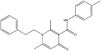 N-(p-トリル)-1-フェネチル-1,4-ジヒドロ-2,6-ジメチル-4-オキソピリジン-3-カルボアミド 化学構造式