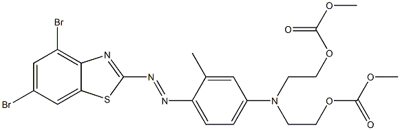 2-[4-[N,N-ビス[2-(メトキシカルボニルオキシ)エチル]アミノ]-2-メチルフェニルアゾ]-4,6-ジブロモベンゾチアゾール 化学構造式