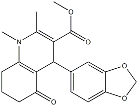 1,4,5,6,7,8-ヘキサヒドロ-5-オキソ-1,2-ジメチル-4-(1,3-ベンゾジオキソール-5-イル)キノリン-3-カルボン酸メチル 化学構造式