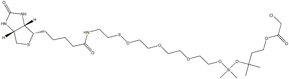 N-[2-[[2-[2-[2-[[3-(Chloroacetyloxy)-1,1-dimethylpropoxy]dimethylsilyloxy]ethoxy]ethoxy]ethoxy]thio]ethyl]-5-[[(3aS,4S,6aR)-hexahydro-2-oxo-1H-thieno[3,4-d]imidazol]-4-yl]pentanamide 结构式