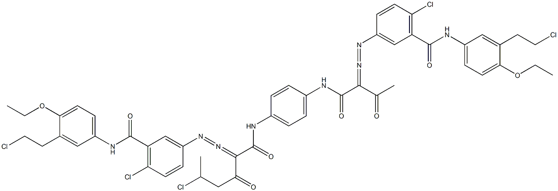 3,3'-[2-(1-Chloroethyl)-1,4-phenylenebis[iminocarbonyl(acetylmethylene)azo]]bis[N-[3-(2-chloroethyl)-4-ethoxyphenyl]-6-chlorobenzamide] Structure