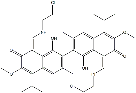 1,1'-ジヒドロキシ-3,3'-ジメチル-5,5'-ジイソプロピル-6,6'-ジメトキシ-8,8'-ビス[[(2-クロロエチル)アミノ]メチレン][2,2'-ビナフタレン]-7,7'(8H,8'H)-ジオン 化学構造式