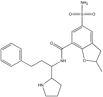 2,3-ジヒドロ-2-メチル-5-(アミノスルホニル)-N-[1-(2-フェニルエチル)-2-ピロリジニルメチル]ベンゾフラン-7-カルボアミド 化学構造式