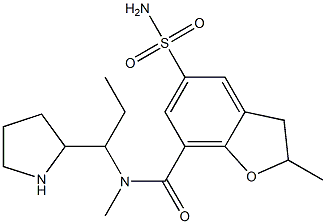 5-Aminosulfonyl-2,3-dihydro-2-methyl-N-(1-ethyl-2-pyrrolidinylmethyl)-N-methylbenzofuran-7-carboxamide Struktur