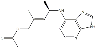 (2E,4R)-2-メチル-4-(9H-プリン-6-イルアミノ)-2-ペンテン-1-オールアセタート 化学構造式