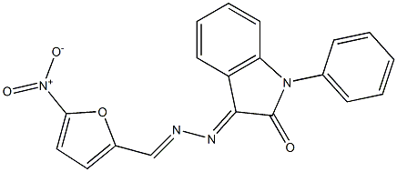 1-フェニル-3-[2-(5-ニトロ-2-フラニルメチレン)ヒドラゾノ]インドリン-2-オン 化学構造式