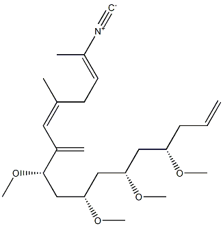 [(1E,4Z,7S,9S,11S,13S)-1,4-ジメチル-6-メチレン-7,9,11,13-テトラメトキシ-1,4,15-ヘキサデカトリエニル]イソシアニド 化学構造式