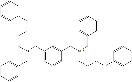 1,3-フェニレンビス[N-ベンジル-N-(4-フェニルブチル)メタンアミニウム] 化学構造式
