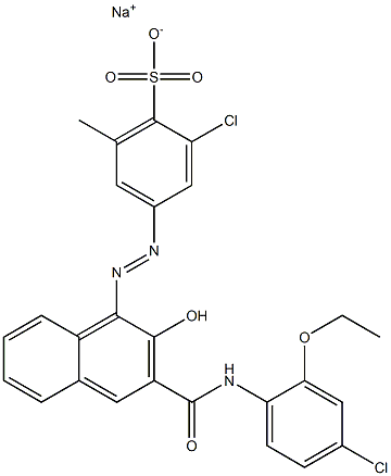 2-Chloro-6-methyl-4-[[3-[[(4-chloro-2-ethoxyphenyl)amino]carbonyl]-2-hydroxy-1-naphtyl]azo]benzenesulfonic acid sodium salt Struktur