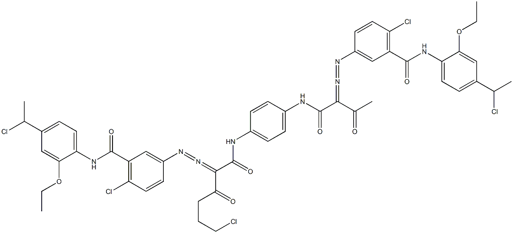 3,3'-[2-(2-Chloroethyl)-1,4-phenylenebis[iminocarbonyl(acetylmethylene)azo]]bis[N-[4-(1-chloroethyl)-2-ethoxyphenyl]-6-chlorobenzamide],,结构式