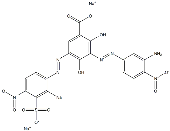 3-[(3-Amino-4-nitrophenyl)azo]-2,4-dihydroxy-5-[(4-nitro-2-sodiosulfophenyl)azo]benzoic acid sodium salt Structure