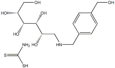N-[4-(ヒドロキシメチル)ベンジル]-N-(1-デオキシ-D-グルシトール-1-イル)ジチオカルバミン酸 化学構造式