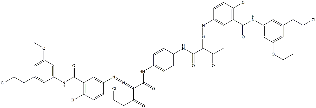 3,3'-[2-(Chloromethyl)-1,4-phenylenebis[iminocarbonyl(acetylmethylene)azo]]bis[N-[3-(2-chloroethyl)-5-ethoxyphenyl]-6-chlorobenzamide] 结构式