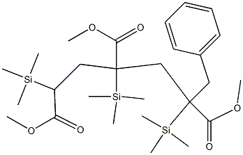 2-Benzyl-4-methoxycarbonyl-2,4,6-tris(trimethylsilyl)heptanedioic acid dimethyl ester Struktur
