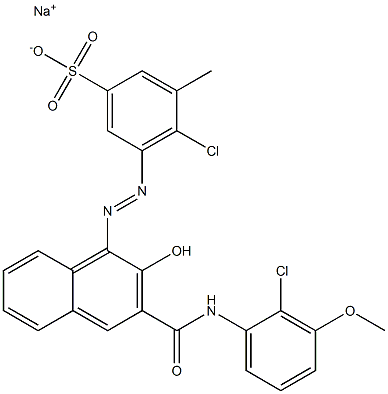 4-クロロ-3-メチル-5-[[3-[[(2-クロロ-3-メトキシフェニル)アミノ]カルボニル]-2-ヒドロキシ-1-ナフチル]アゾ]ベンゼンスルホン酸ナトリウム 化学構造式