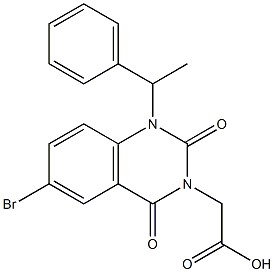 1-(1-フェニルエチル)-1,2,3,4-テトラヒドロ-6-ブロモ-2,4-ジオキソキナゾリン-3-酢酸 化学構造式