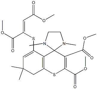 1',3'-Dimethyl-7,8-dihydro-5-[[(Z)-1,2-bis(methoxycarbonyl)ethenyl]thio]-7,7-dimethylspiro[4H-[1]benzothiopyran-4,2'-imidazolidine]-2,3-dicarboxylic acid dimethyl ester Struktur