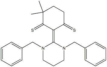 4,4-Dimethyl-2-[(1,3-dibenzylhexahydropyrimidin)-2-ylidene]cyclohexane-1,3-dithione Struktur